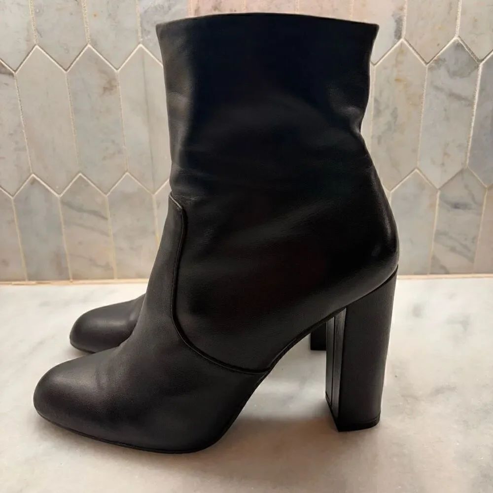 Steve Madden Editor Side Zip Soft Leather High Heel Ankle Boots Black Size 10M